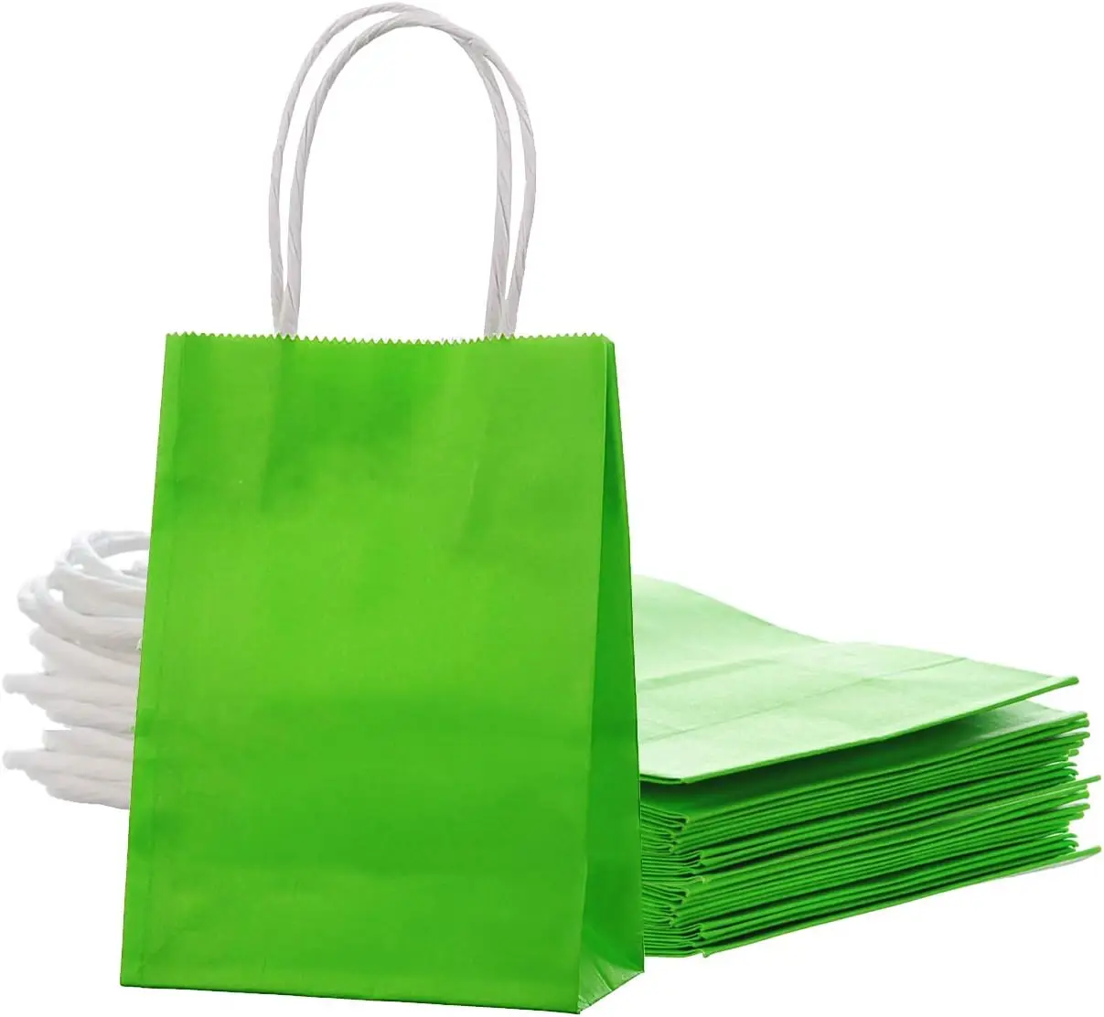 Small Green Paper Bag with Handle Party Favours Bag 6x4.5x2.5 inch for St.Patrick's Day Wedding Birthday Recycled Bag Pack of 24