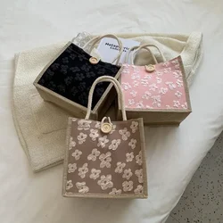 Flower Pattern Linen Handbag for Women Fashion Designer Bag Convenient Large-Capacity Shopper Tote Travel Grocery Storage Bag