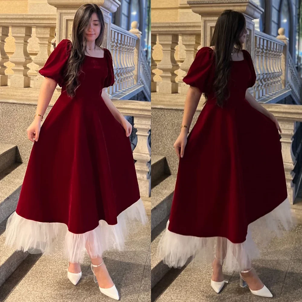 

Exquisite High Quality Square A-line Anke Length Prom Dresses Formal Ocassion Gown Pleat Satin vestido de festa mulher luxo