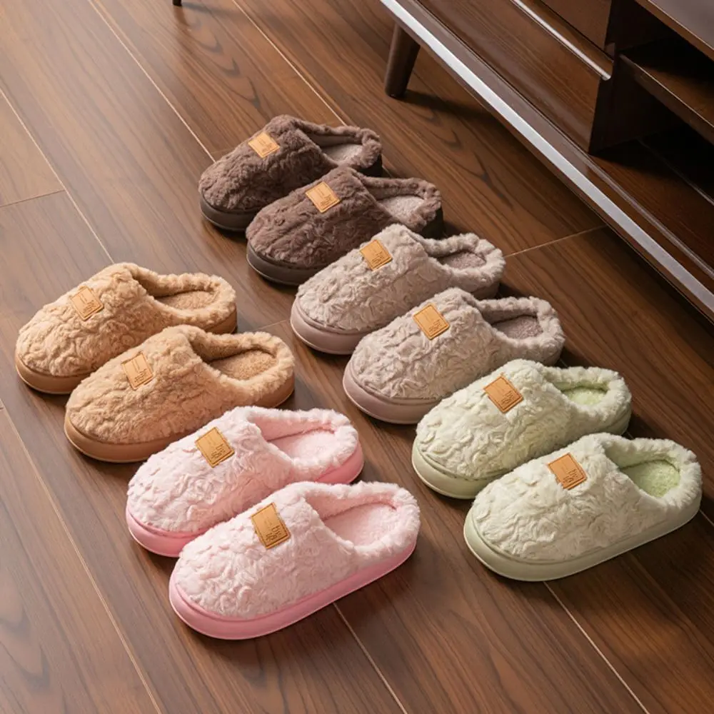 New Furry Slippers Keep Warm Cotton Cotton Shoes Non-slip House Slides Winter