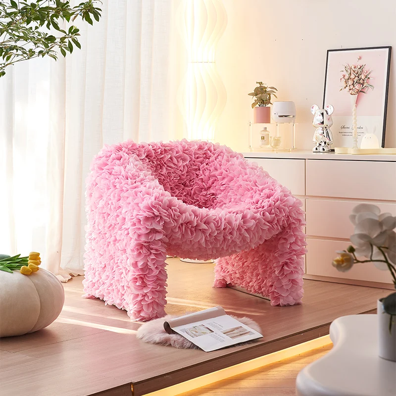 Pink smiling chair, living room, leisure single sofa chair, internet red stool, light luxury decorative chair, petal chair