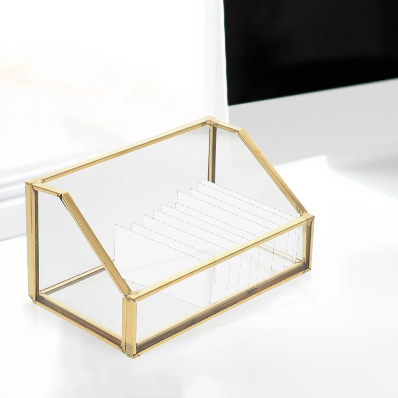 

1Pcs Business Cards Organizer Transparent Glass Desktop Holder Name Card Storage Box Stylish Office Supplies Cards Display Case