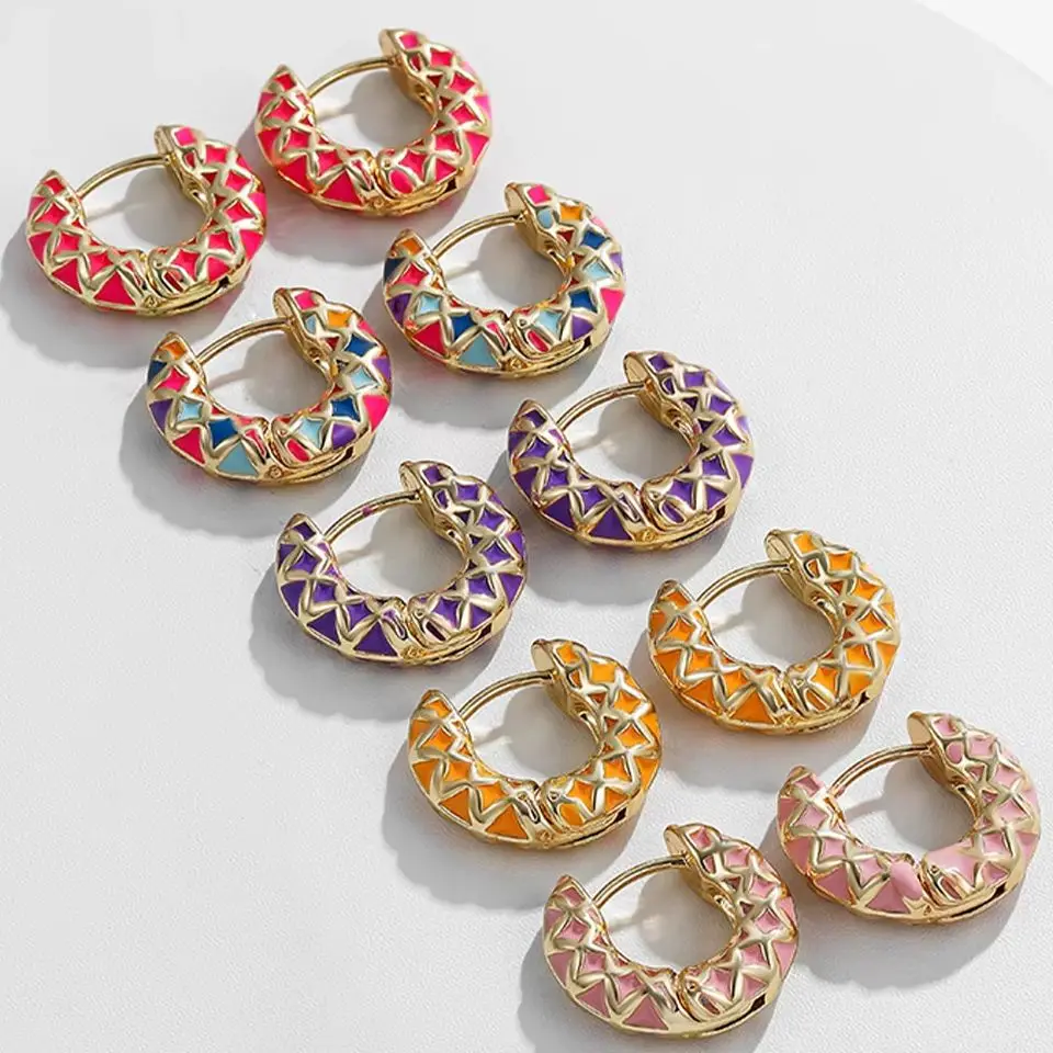 New Trendy Colorful Enamel Thick Round Huggies Earring Ear Buckle Geometric Circle Hoop Earrings Fashion Jewelry Gifts Wholesale