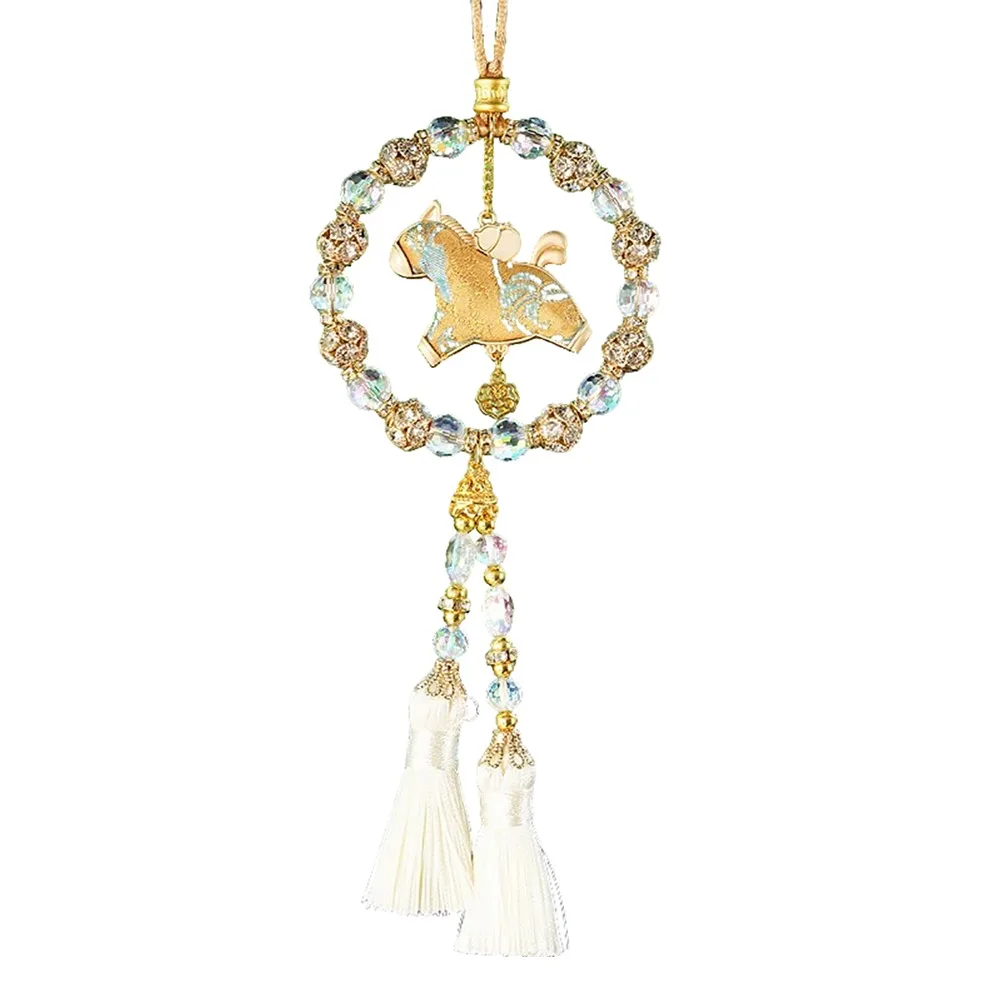 Exquisite Crystal Car Pendant Light Luxury Crystal Beads Rear-view Mirror Pendant Colorful Lucky Car Mirror Dangle Car Interior