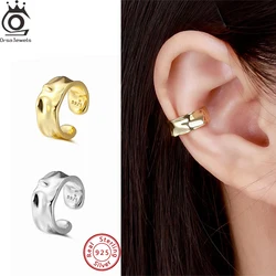 ORSA JEWELS 925 Silver Punk Non Piercing Chunky Round Circle Clip Earring for Women C Shape Ear Cuff Stud Earclips Jewelry CL05