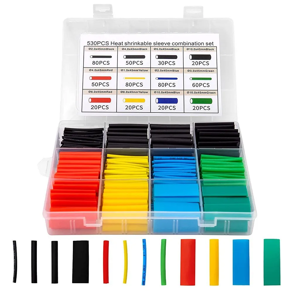 530 Pcs Heat Shrink Tubing 2:1, Balanced Wire Wrap Assortment Insulated Kit with Box 5 Colors，For circuit repair