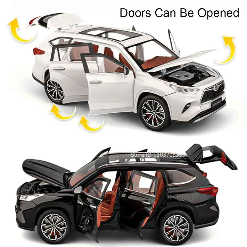 Schaal 1:24 Highlander RAV4 Speelgoedmodel Miniatuur Auto's Legering Diecast Geluid Licht Deuren Geopend Trek Schokabsorptie Jongens Geschenken
