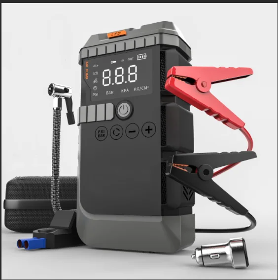 High Capacity Multi-Function Car Jump Starter Power Bank Featuring 12V Charging And Integrated High-Power Air Pump