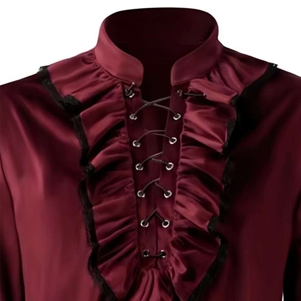 ヨーロッパ系アメリカ人男性のプリーツシャツ中世ビクトリア朝のブラウススチームパンクブラウストップスカーニバルファンシーパーティーコスプレ衣装