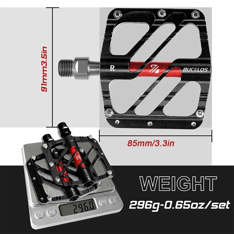 BUCKLOS 3 Bearings Bicycle Pedals Ultralight CNC Non-Slip MTB Pedals Aluminum Alloy Flat Pedals Waterproof Bicycle Accessories