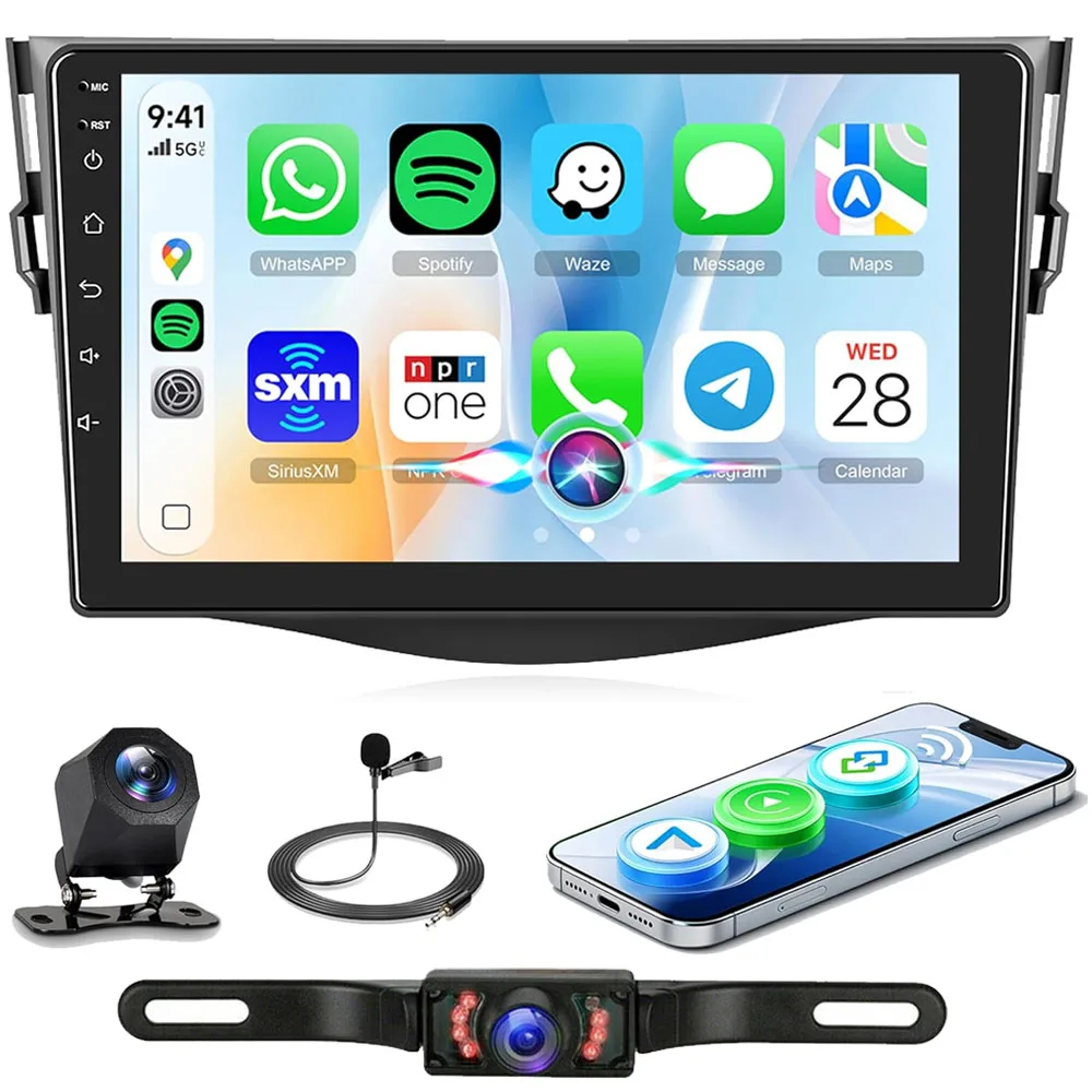 New 9inch Android 13 Double Din Touch Car Stereo Radio Multimedia Video Player 2+32G For Toyota RAV4 2007-2012 Auto Radio Support Wireless Carplay Android Auto Bluetooth WiFi GPS FM SWC Mirror Link Backup Camera