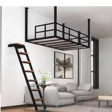 Small loft bed Hanging wall bed Wrought iron elevated bed Double bed Dormitory Apartment Creative hammock