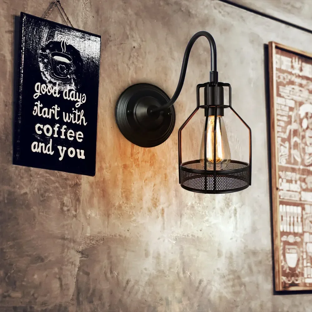 

Industrial Vintage LED Wall Light E27 Retro Loft Lamp with Iron Lampshade Cage Guard Sconce Indoor Lighting Wandlamp