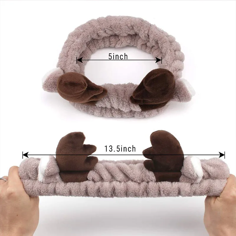 Nette Bogen Geweih Ohren Korallen Fleece Weiche Warme Stirnband Für Frauen Mädchen Waschen Gesicht Make-Up Bad Kopf Wrap Haarband Haar zubehör