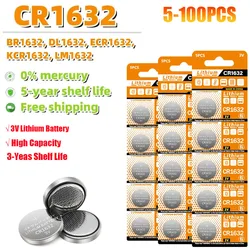 5-100PCS 3V CR1632 Battery CR 1632 Lithium Battery DL1632 BR1632 KCR1632 ECR1632 Car Remote Control Watch Button Battery