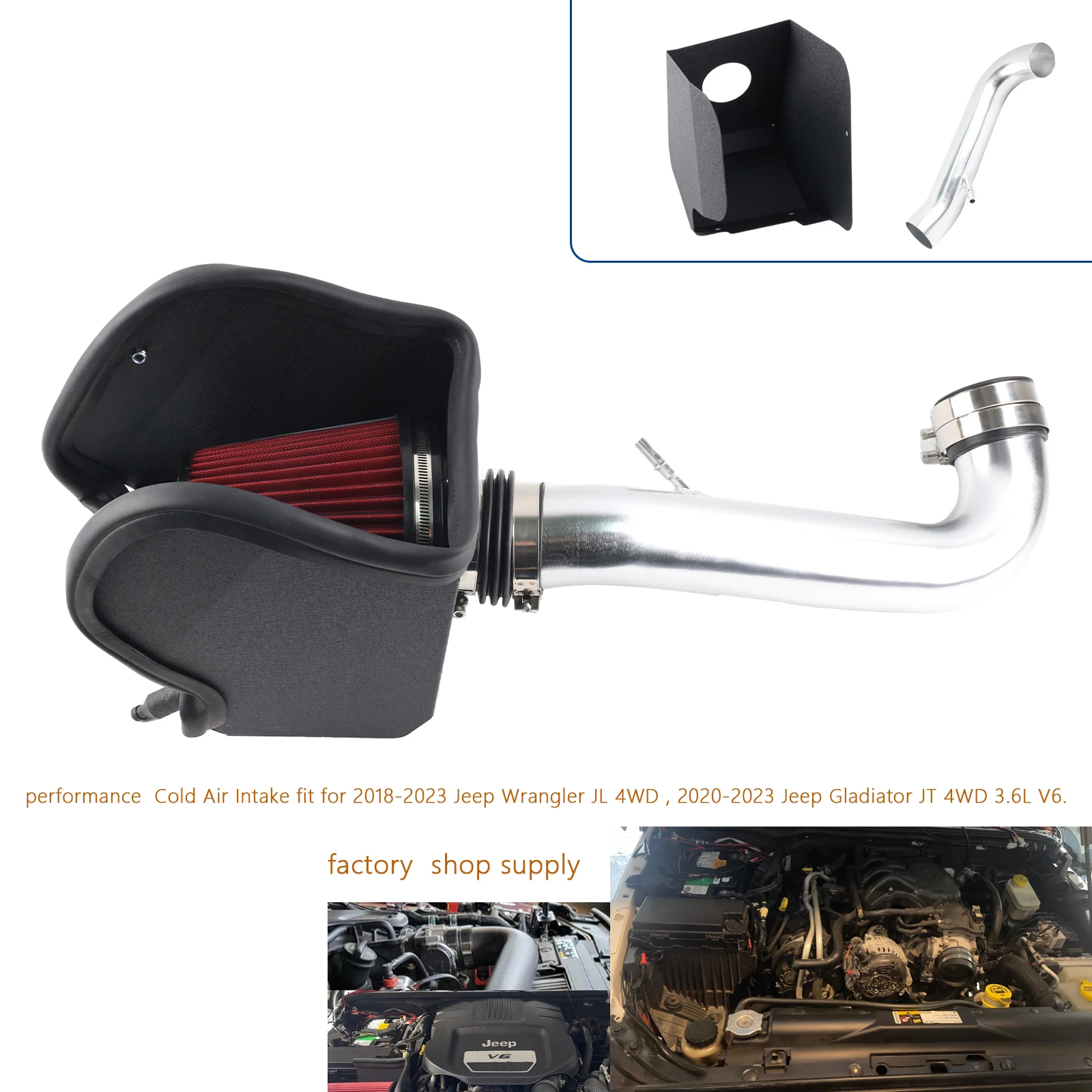

Performance Cold Air Intake Kit with Heat Shield Fits for 2018-2023 Jeep Wrangler JL 3.6L 2020-2023 Gladiator JT 4WD
