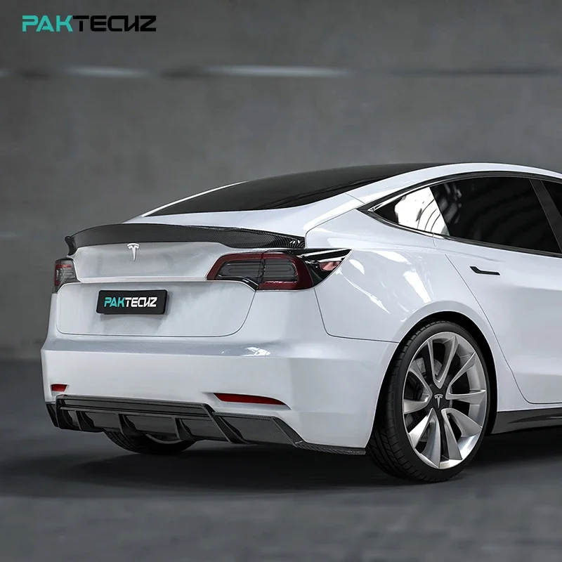 

Комплект кузова из сухого углеродного волокна Paktechz, диффузор для заднего бампера для Tesla Model 3