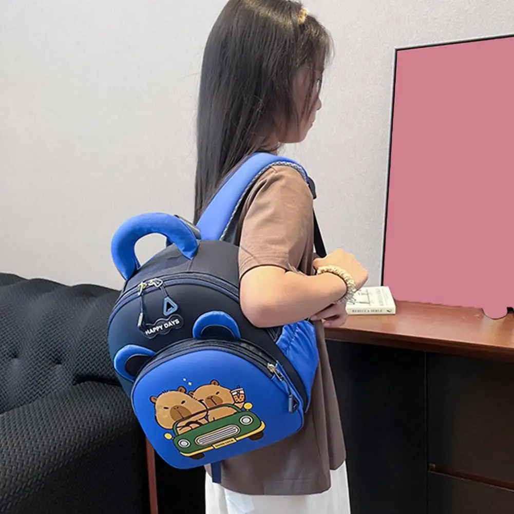 Cute Capybara Backpack Nylon Lightweight Student School Bag Large Cartoon Capacity Multi-pocket Kindergarten Backpack