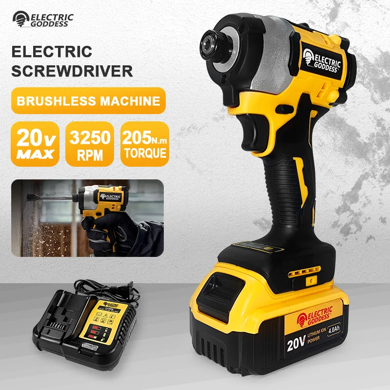 Electric Goddess 205N.M Torque Brushless Driver Impact Wrench Cordless Screwdriver Power Tool For Dewalt 20V Battery ﻿ ﻿