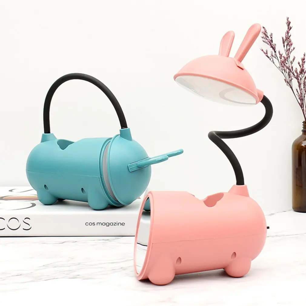 Simple Desktop Pencil Desk Lamp Cartoon Rabbit Eye Protection Cell Phone Holder Bedroom Small Desk Lamps Free Shipping New 2023