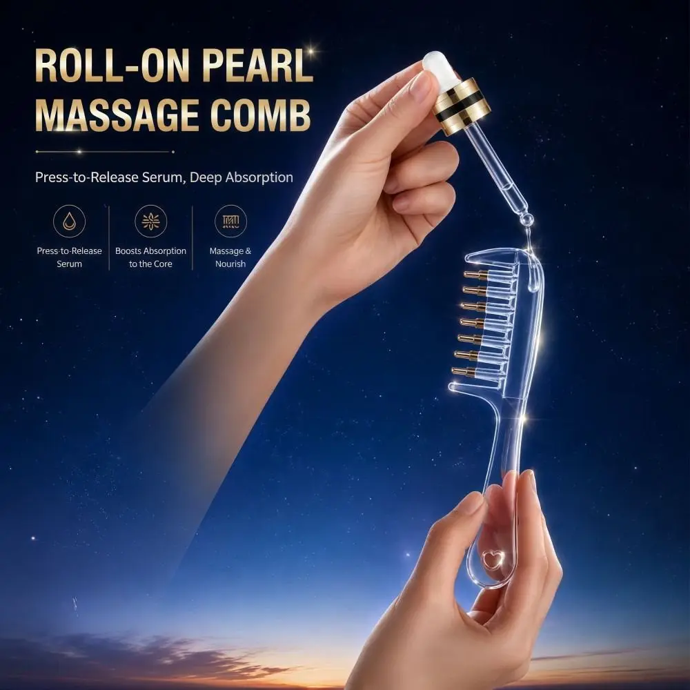 7-Tooth Minoxidil Scalp Liquid Applicator Comb Ball Bearings Precise Liquid Guiding Scalp Massager Comb Transparent