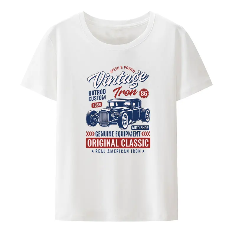 Speed Power Vintage Iron Hotrod Custom 1986 Auto Shop Genuine Equipment Original Classic Real American Iron Casual Print T Shirt