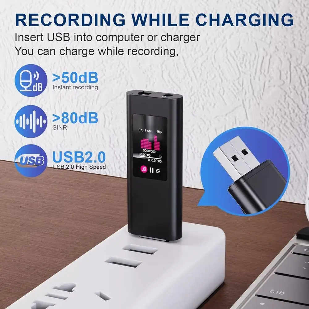 مسجل صوت رقمي سعة 128 جيجابايت، تقليل ضوضاء الذكاء الاصطناعي لمدة 1600 ساعة، مسجل صوت منشط قابل لإعادة الشحن مع تشغيل، صوت مشغل MP3 #5