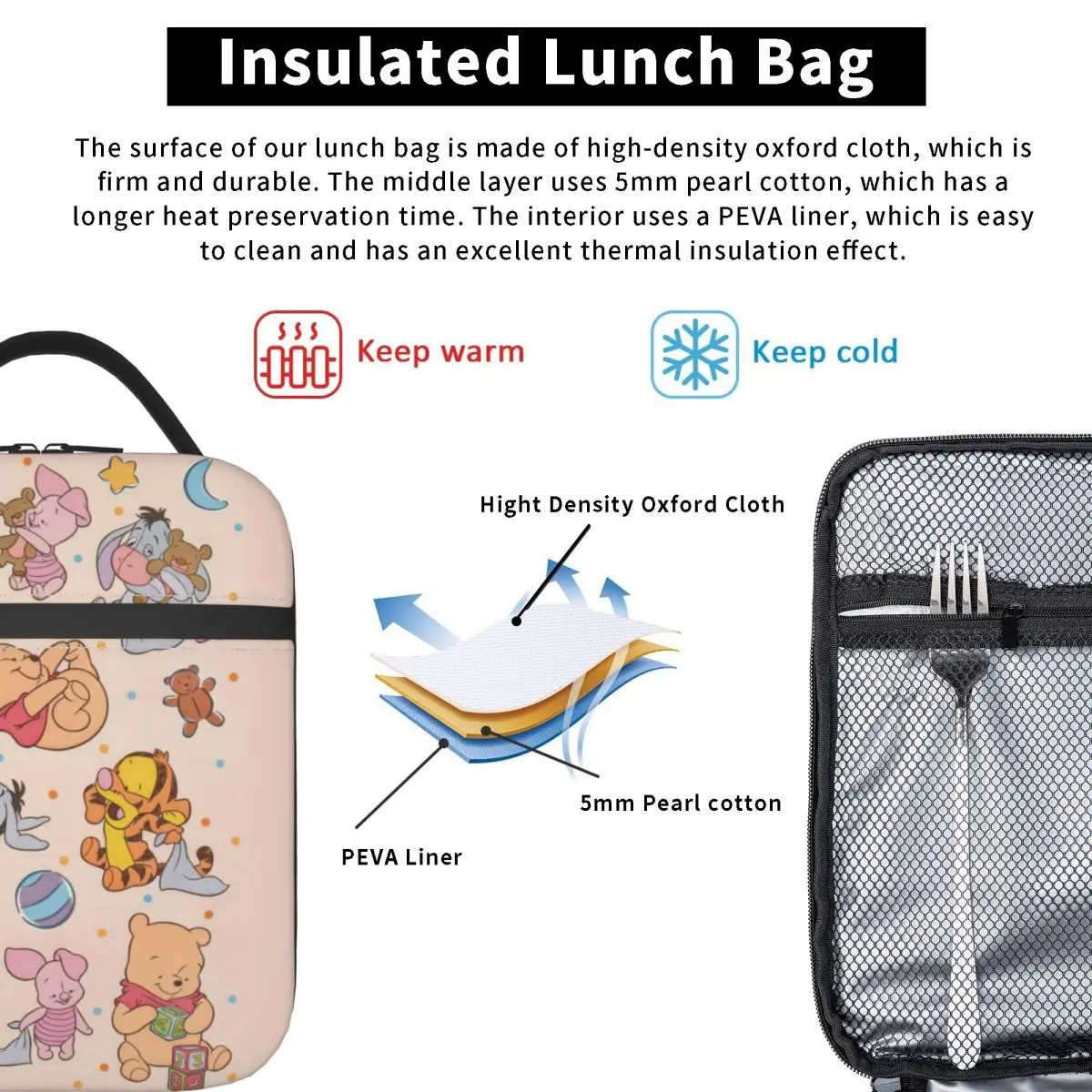 Borsa da pranzo isolata personalizzata Winnie Pooh Teddy Bear per la scuola di lavoro Resuable Thermal Cooler Bento Box donna bambini