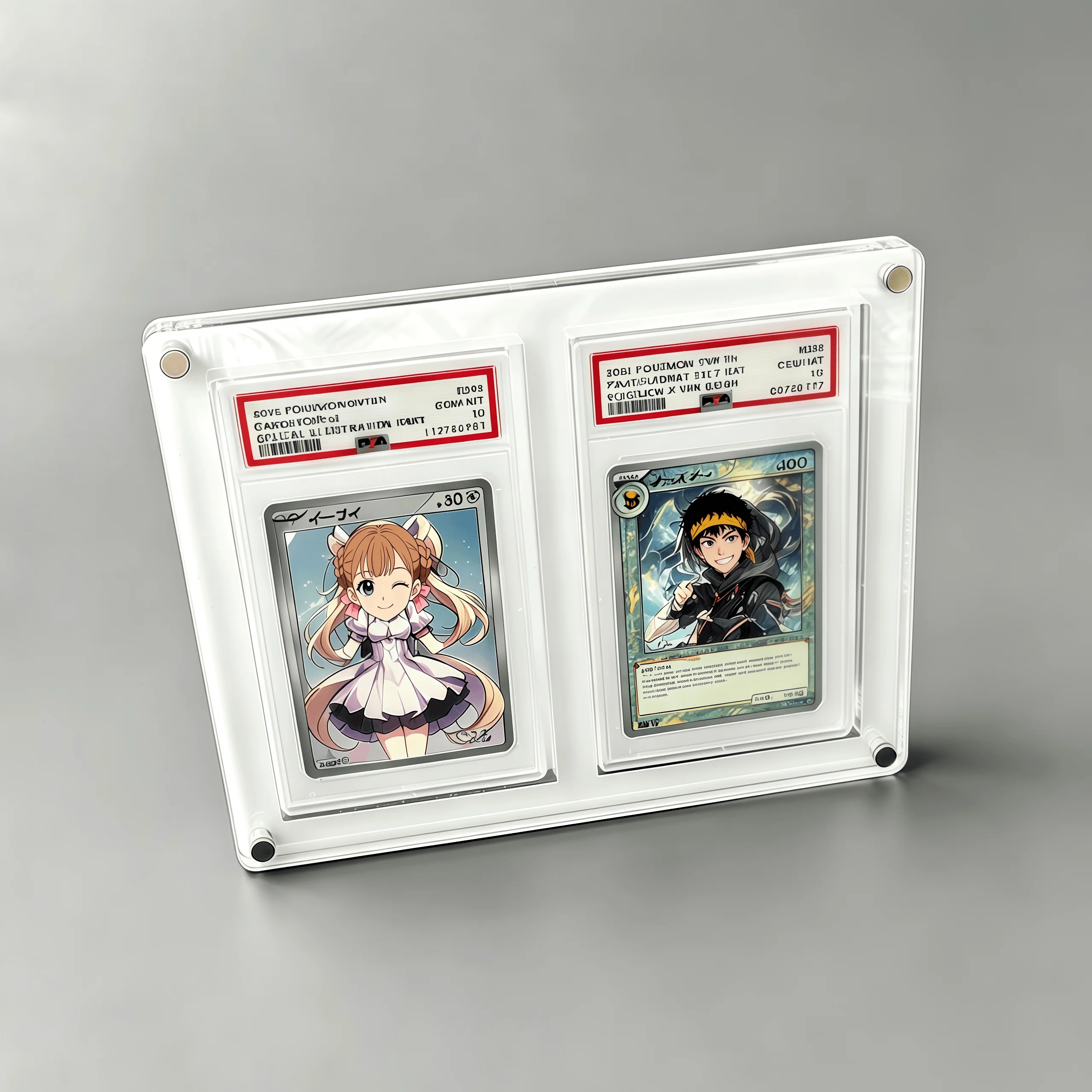 2-Slot Graded Card Stand White Acrylic Display Holder for PTCG Rating Card Pokemon Yu-Gi-Oh Trading Cards Crystal Clear Edges