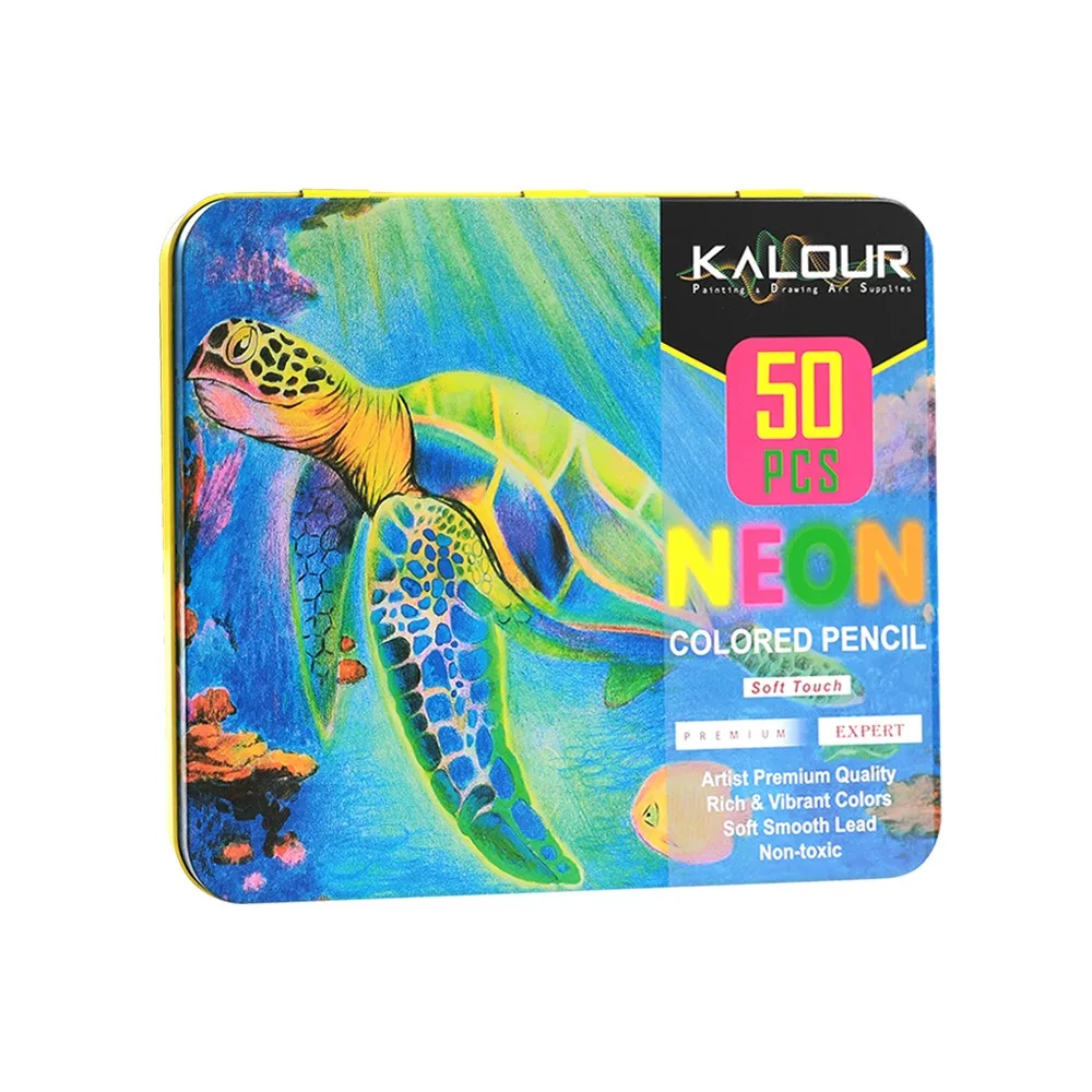 Imagem -05 - Kalour-lápis de Cor Profissional Chumbo Fluorescente Suave Suave Não Tóxico Lápis Neon para Artistas Biginners Art Supplies 50 Pcs