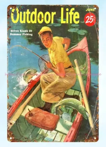 1955 Outdoor Life fishing metal tin sign rectangle indoor wall  decor