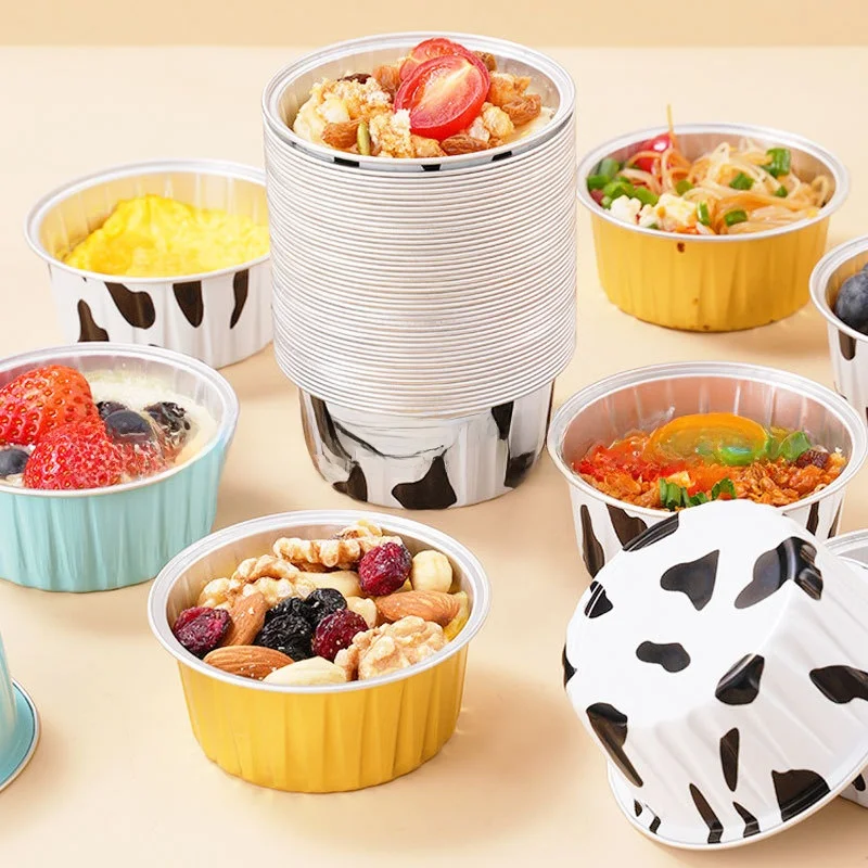 Disposable Air Fryer round Aluminum Foil Bowl Gold Color Barbecue Baking Pastry Cup Aluminum Foil Box for Summer T-Shirt