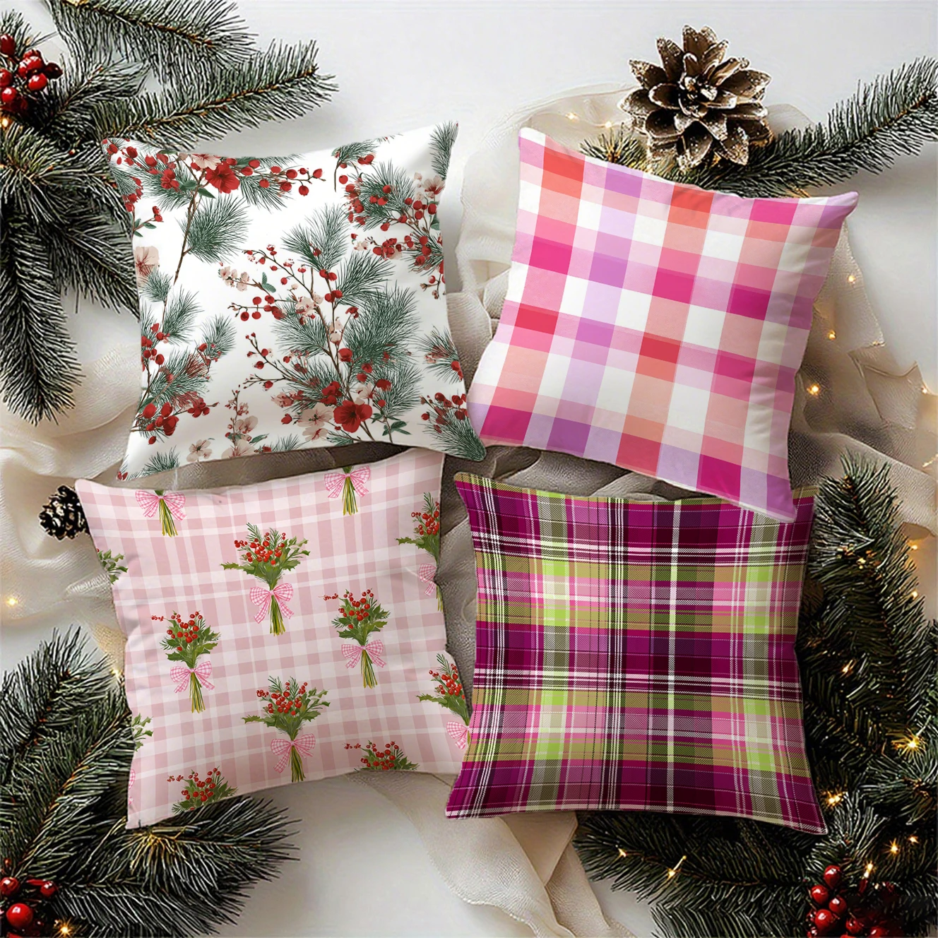 Christmas Plaid Floral Pillow Covers attern Cushion Cover Suitable for Sofa Bedroom Car Pillow Cover