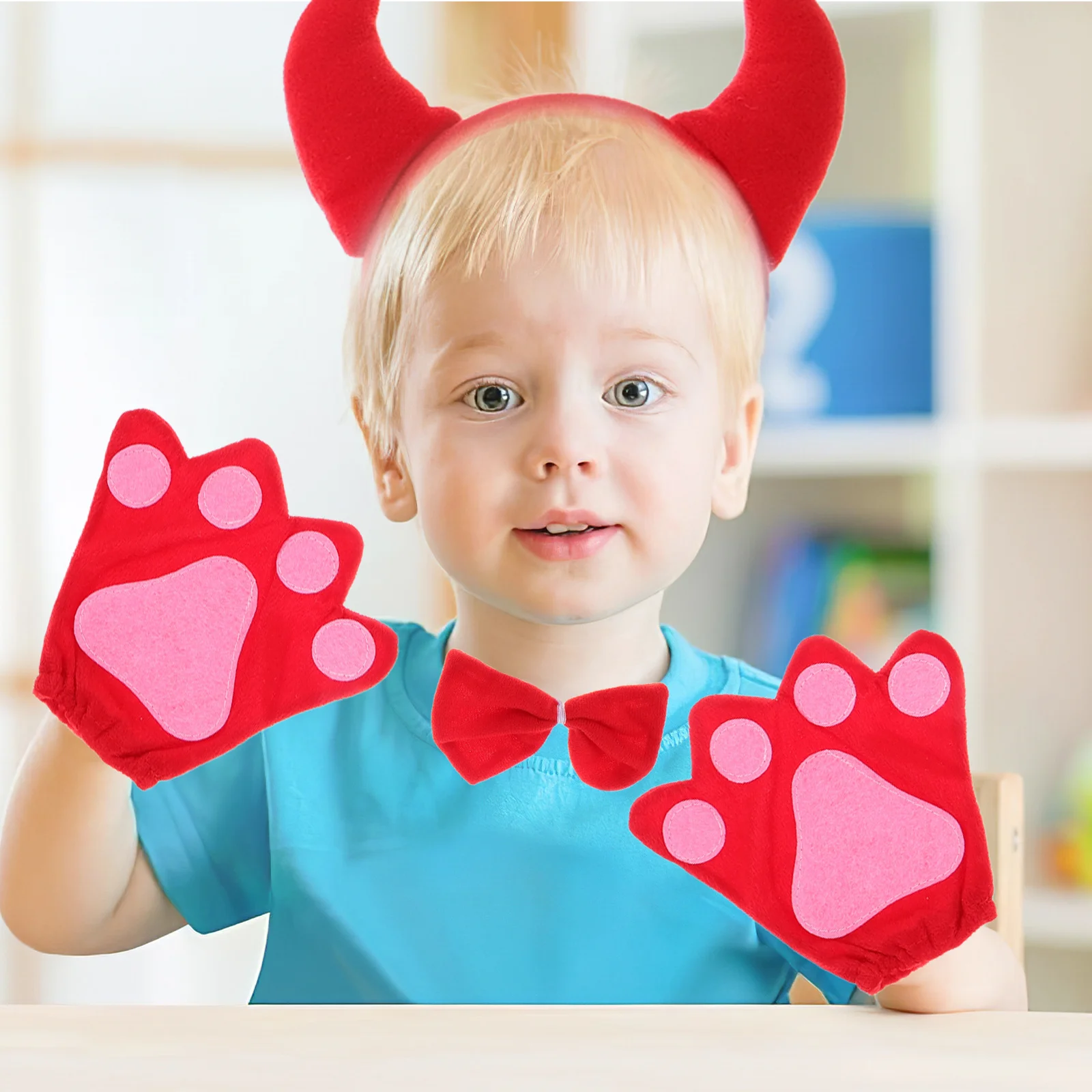 1 Juego de diadema con cuernos de diablo, conjunto de disfraz con pajarita y cola, accesorio de vestir para fiesta de Halloween, accesorios de Cosplay para cumpleaños