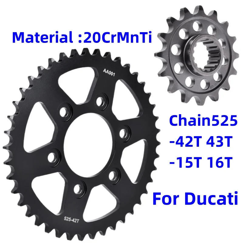 525 Chain 15/16/42/43 Teeth Motor Sprocket For Ducati 1200 S 1158 950 937 Multistrada V2/V4 S Desert X Pikes Peak Rally Sport