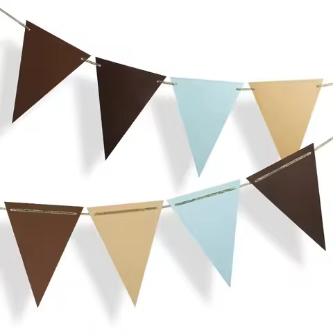 Coffee Brown Blue Party Decorations Paper Pennant Banner Triangle Flags Bunting Teddy Bear Safari Wild Baby Shower Gender Reveal