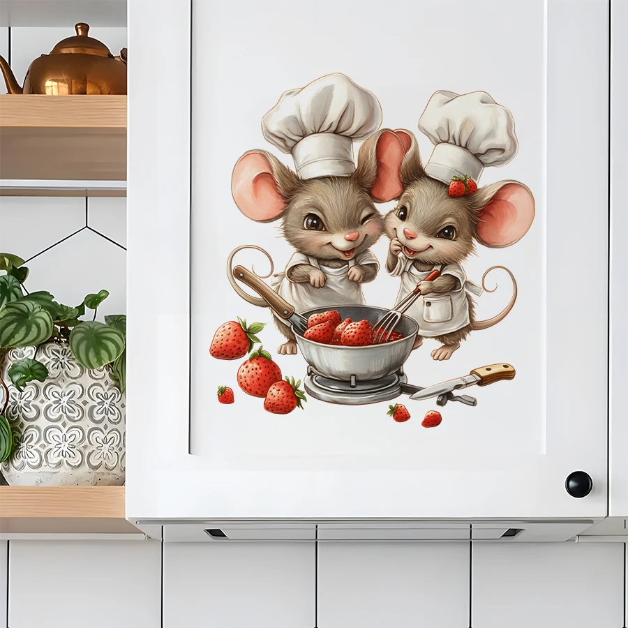 Cartoon Mouse Chef Wall Sticker Kitchen Decor Removable Self-Adhesive Vinyl Art For Kids Room Cafe Wall Decals