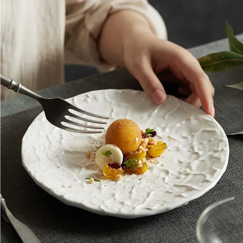 Creative Wrinkled Texture Ceramic Dinner Plate Home Kitchen Tableware Snack Dessert Salad Plate Hotel Restaurant Steak Plates