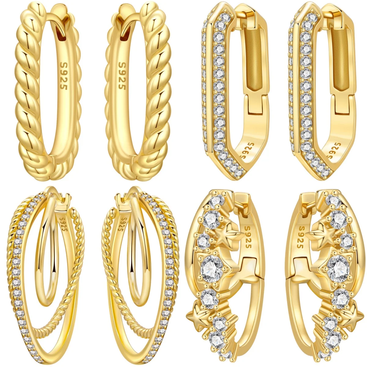 

Orstarry S925 Sterling Silver Golden Twisted U-shaped Earrings Versatile Hoop Earrings For Women Jewelry Original Party Gifts