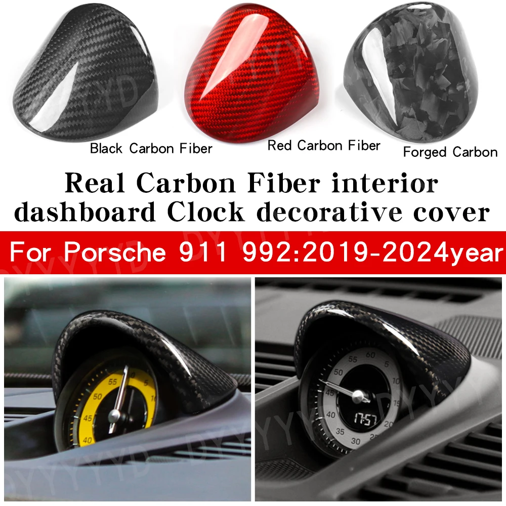 Car Interior Mod Accessory Real Carbon Fiber Chrono Stopwatch Cover Trim For Porsche 911 992 2019 -2024 Dashboard Clock Decor
