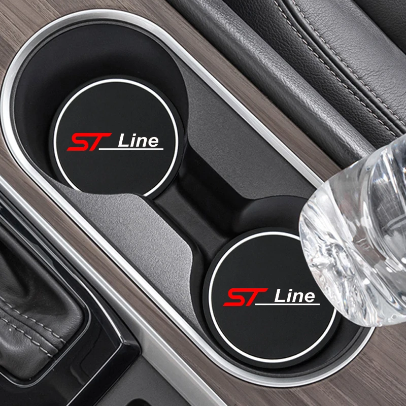 2Pcs For Ford st line stline fiesta STLINE Car Coaster Water Cup Bottle Holder Anti-slip Pad Mat Silica Gel Bottle Holder Pad