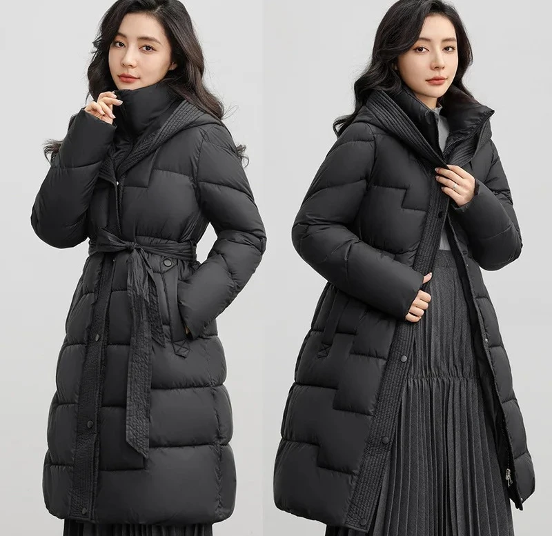 

Winter Jacket Women Long Thicken Down Coat with A Hood Straight Elegant Outerwear Korean Fashion Female Puffer Parkas