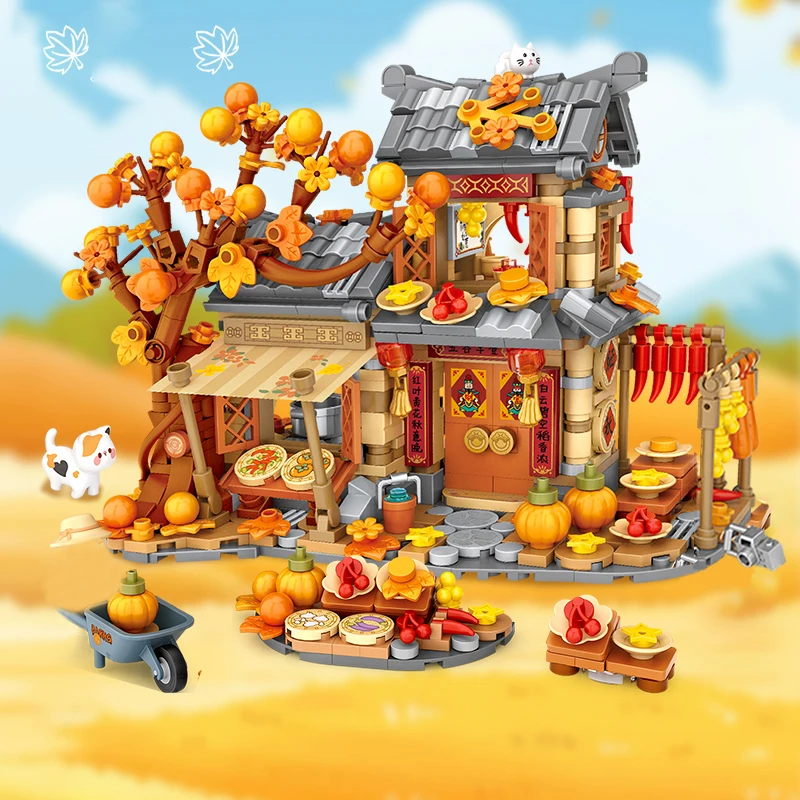 Loz Autumn Harvest Cottage Farm Pumpkin House With Lighting Building Blocks Toys Creative Mini Assembly Sets For Children Gifts