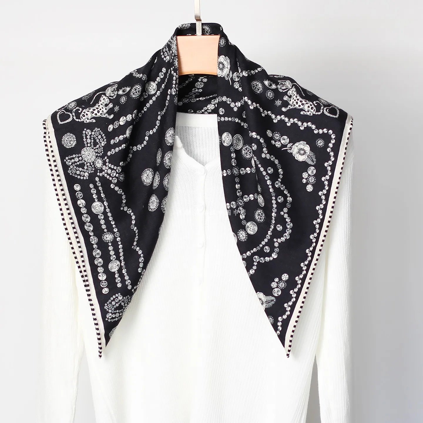 high-end-black-fashion-silk-wool-scarf-double-sided-true-silk-women's-square-scarf-gift-multifunctional-korean-style-winter
