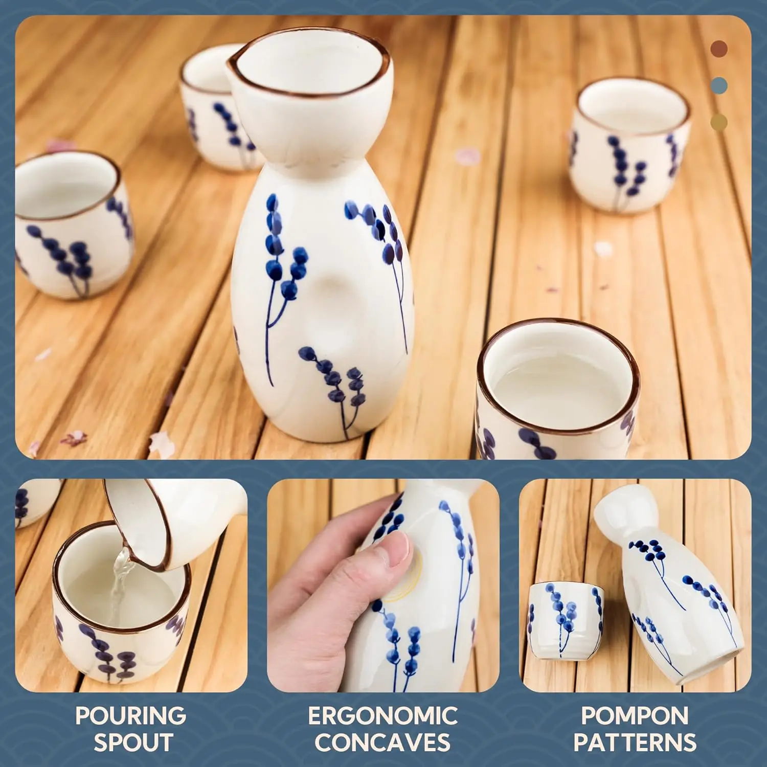 Ceramic Sake Set, 5pcs Japanese Saki Set with 1 Sake Carafe 4 Sake Cups, Saki Cup Set for Hanzo Sake/Soju/Sake Drink/Saki Drink