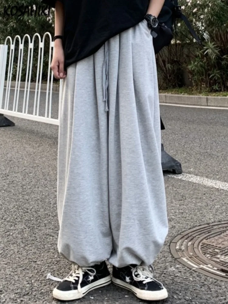 Pantalon bandage esthétique Y2K pour femme, streetwear décontracté, monochromatique, taille haute, pantalon de survêtement avec poche, Harajuku Grunge, printemps, vintage, fjge