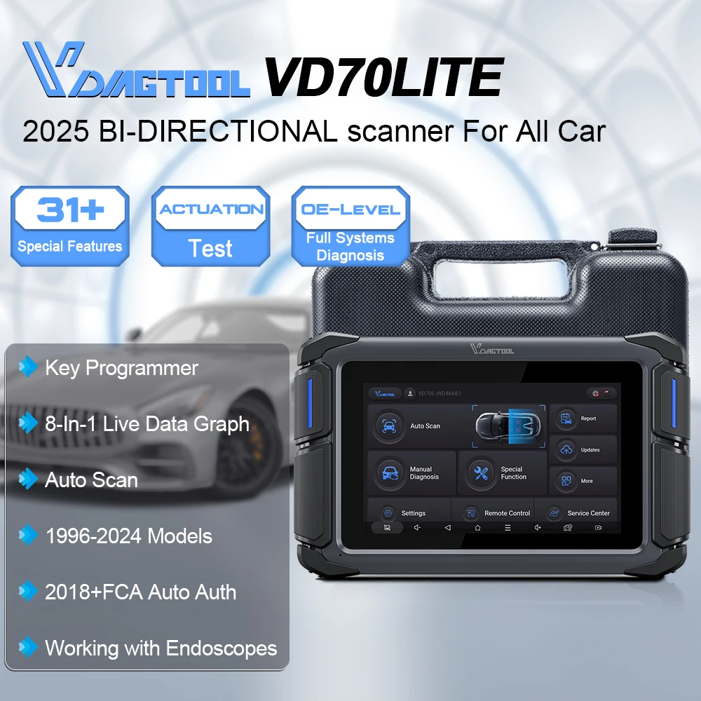 Newest VDIAGTOOL VD70 Lite Automotive Diagnostic Tool,Full System Scanner,Bi-Directional Control Tools,FCA&CAN FD&DoIP,31+Resets