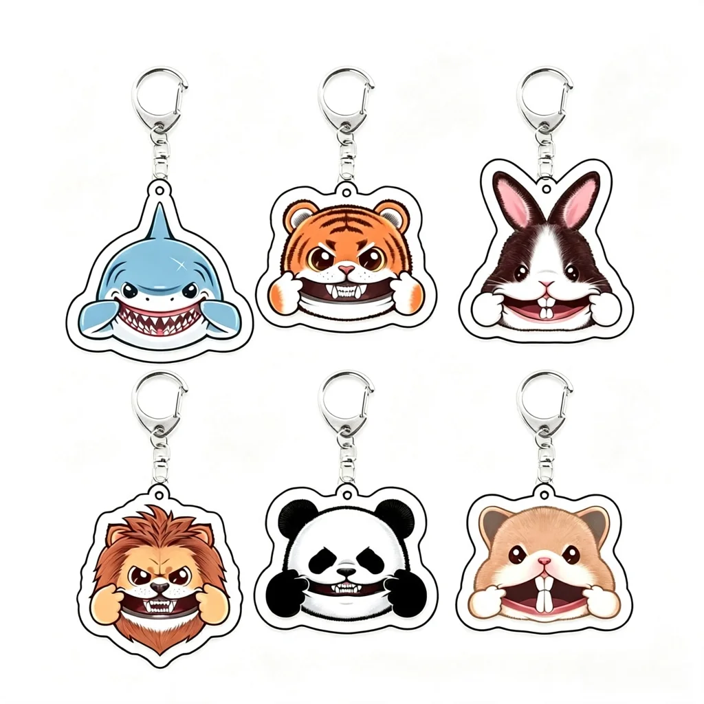 Kawaii Funny Grimace Cartoon Acrylic Keychain Bunny Shark Tiger Panda Lion Hamster Bag Charms Decor Accessories Birthday Gifts