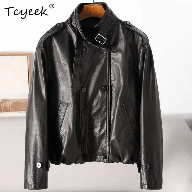 Tcyeek Real Leather Jacket Woman Genuine Cowhide Coat Women Clothes Oil Wax Spring Autumn Coats Streetwear Sobretudo Feminino