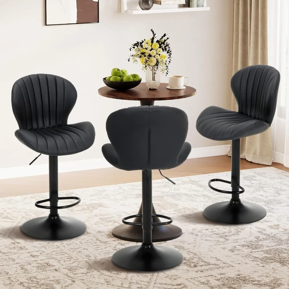 Bar Stools Set Of 6, Modern Swivel Bar Chairs, Adjustable Faux Leather Upholstered Barstools Counter Height With High Backrest